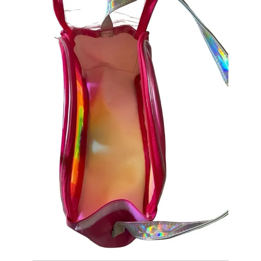 Mattel Clear Pink Multicolor Barbie Rainbow Clouds Plastic Tote Bag